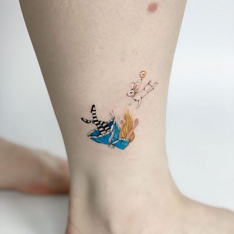 Small Tattoos Alice In Wonderland, Alice Tattoos Wonderland, Mini Alice In Wonderland Tattoo, Disney Tattoo For Women, Small Alice And Wonderland Tattoos, Alice In Wonderland Book Tattoo, Tiny Alice In Wonderland Tattoo, Subtle Alice In Wonderland Tattoo, Alice Tattoo Wonderland