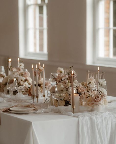 A wintery white wedding aesthetic, warmed with shades of cream and nude and softened by layered textiles 🤍 Captured by @toriafrancesphoto … | Instagram Cream And Champagne Wedding, Champagne Wedding Palette, White Wedding Aesthetic, Beige Wedding Theme, Champagne Wedding Themes, Neutral Wedding Decor, Shades Of Cream, Summer Wedding Reception, Elegant Wedding Themes