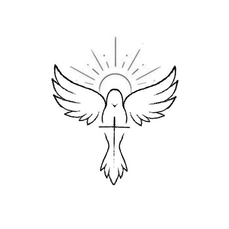 Tattoo Design Drawings Christian, Confirmation Drawings, How To Draw Dove, Christian Drawings Inspiration Easy, Biblical Line Art, Simple Dove Drawing, Faith Drawings Sketches, Christian Dove Tattoo, How To Draw A Dove