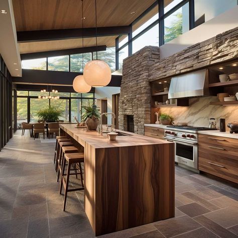 10+ Organic Modern Kitchen Designs You'll Love • 333+ Images • [ArtFacade] Luxury Mountain Kitchen, Rustic Organic Home Decor, Modern Rustic Kitchen Island, Modern Organic Kitchen Design, Organic Modern House, Organic Kitchen Design, Organic Modern Interior, Modern Organic Kitchen, Modern Walnut Kitchen