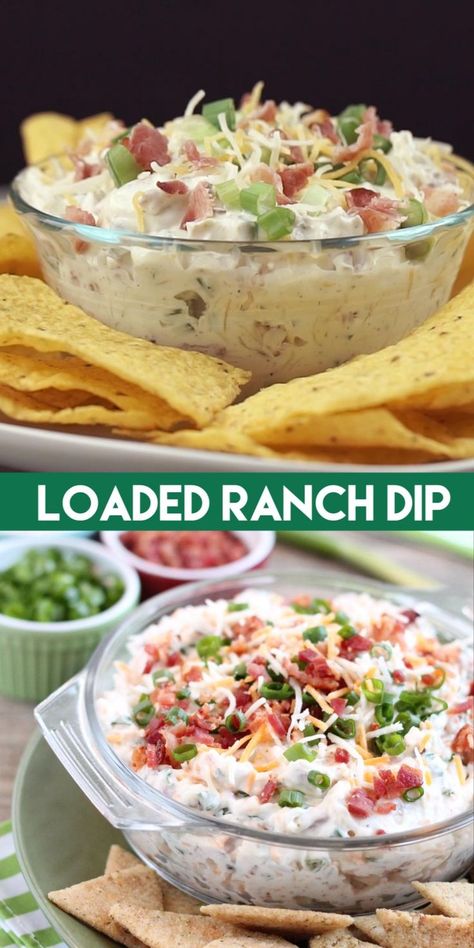 A loaded baked potato inspired this chip dip full of bacon, cheese, green onions, and ranch dressing mix. A delicious party dip or game day appetizer. Dip Video, Chip Dip Recipes, Ranch Dip Recipe, Best Dip Recipes, Delicious Dips Recipes, Superbowl Appetizers, Party Dip, Loaded Baked Potato, Best Appetizer Recipes