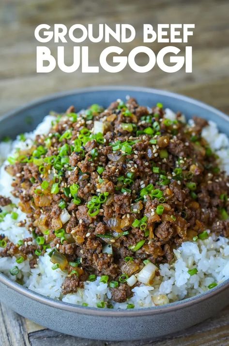 Ground Beef Bulgogi Recipe & Video - Seonkyoung Longest Ground Beef Bulgogi Recipe, Ground Beef Bulgogi, Doenjang Recipe, Beef Bulgogi Recipe, Korean Ground Beef, Bulgogi Recipe, Seonkyoung Longest, Rice Bowls Recipes, Bulgogi Beef