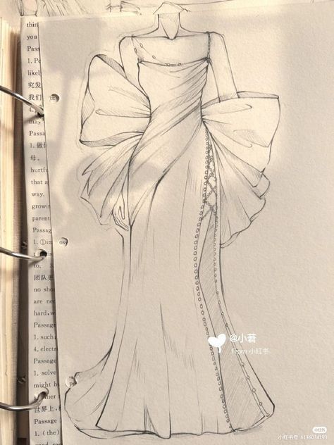 Aesthetic Dress Design Drawing, Simple Fashion Design Sketches, Dress Idea Sketch, Puffy Sleeve Dress Drawing, Aesthetic Dress Design Sketch, Drawing Ideas Shoes Sketch, Dress Inspiration Drawing, Fashion School Sketches, Fashion Inspo Sketch