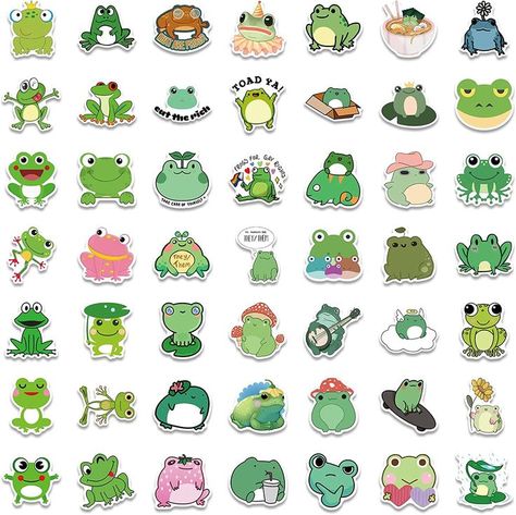 100pcs Cute Frog Stickers Frog Graffiti, Draw Cute Animals, Frog Stickers, Draw Kawaii, Aesthetic Vinyl, Motivational Stickers, Repeat Design, Birthday Party Stickers, Sticker For Laptop