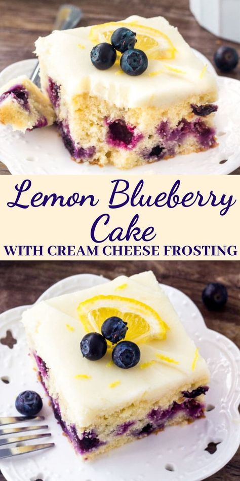 Mar 7, 2021 - This lemon blueberry cake starts with a moist & tender lemon cake that's dotted with juicy blueberries. Then it's topped with cream cheese frosting that has just a hint of lemon. The cake is filled with flavor, and makes for the perfect spring or summer dessert recipe. Blueberry Lemon Cake Recipe, Lemon Blueberry Cake, Sommer Mad, Dessert Oreo, Blueberry Cake Recipes, Blueberry Lemon Cake, Lemon Cake Recipe, Lemon Dessert Recipes, Blueberry Desserts