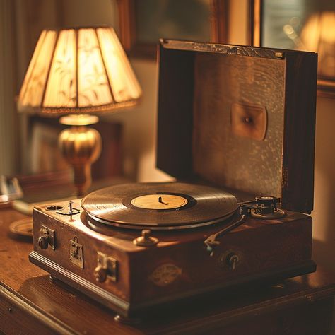 "Vintage Record Player: A #classic #vintage #recordplayer rests on a #wooden table, illuminated by #warm #ambient #lighting. #music #turntable #aiart #aiphoto #stockcake ⬇️ Download and 📝 Prompt 👉 https://stockcake.com/i/vintage-record-player_817618_798555" Cool Old Stuff, Christmas Records Aesthetic, 1920s Radio Aesthetic, Victrola Record Player Aesthetic, Old Record Player Aesthetic, Vintage Decor Aesthetic, Retro Radio Aesthetic, Vintage Record Player Aesthetic, Vinyl Player Aesthetic