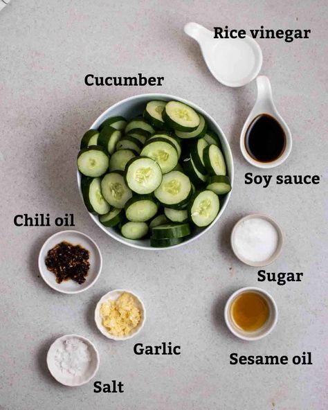 Refreshing, crunchy, and flavorful with a nice kick, this spicy Asian cucumber salad is the perfect side dish for the warmer weather! This amazing recipe is super easy to make and ready in 20 minutes. Spicy Addicting Cucumber, Japanese Food Easy Healthy Recipes, Healthy Drinks For Dinner, Sweet Vinegar Cucumber Salad, Asian Quick Pickled Cucumbers, Best Way To Eat Cucumbers, Meal Ideas Asian, How To Make A Cucumber Salad, Spicy Cucumber Edamame Salad