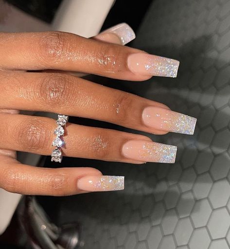 Coloured Nails, Glitter Tip Nails, Acrylic Nails Nude, Glitter Nails Acrylic, Nails Natural, Ombre Nails Glitter, Ombre Acrylic Nails, Baddie Aesthetic, Grunge Nails