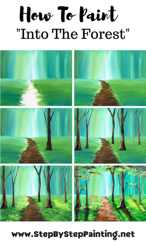 Simple Art Acrylic, Easy Forrest Drawing, Drawing Canvas Acrylics, Acrylic Paint Beginner Ideas, Simple Woods Painting, Canvas Painting Trees Easy, Scenery Painting Acrylic Easy Step By Step, Beginner Paint And Sip Ideas, Easy Beginner Acrylic Paintings