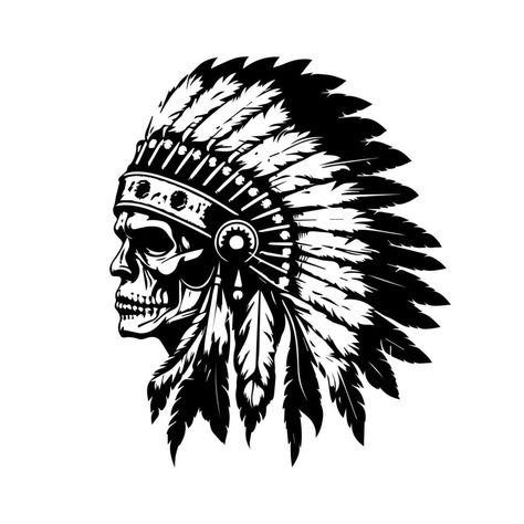 skull head with native american indian chief accessories logo hand drawn illustration Indian Head Tattoo, Indian Chief Tattoo, Chief Tattoo, Skull Drawing Sketches, Native American Skull, Native Drawings, Indian Skull Tattoos, Choctaw Indian, Arm Tattoos For Guys Forearm