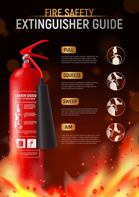 Free Vector | Fire extinguisher vertical poster with big image of fire-fighter flame and editable text with pictograms illustration Fire Safety Poster, Firefighter Photography, Fire Safety Tips, Firefighter Tools, Safety Poster, Fire Training, Fire Suppression, Abstract Template, Construction Safety