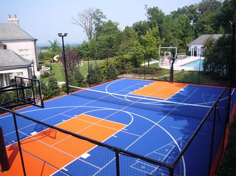 Basketball/tennis court. Outdoor Shuffleboard, Outdoor Sports Court, Backyard Court, Home Basketball Court, Basketball Court Backyard, Backyard Basketball, Indoor Basketball Hoop, Backyard Sports, Outdoor Basketball Court