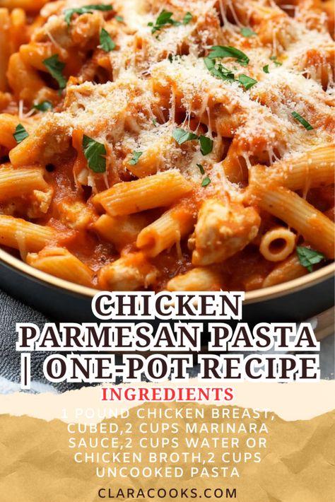 Chicken Parmesan Pasta | One-Pot Recipe Chicken Parmesan Pasta Recipe, Breaded Chicken Parmesan, Cheesy Dinner, Creamy Sauces, Comforting Meals, Chicken With Italian Seasoning, Chicken Parmesan Pasta, Easy Chicken Parmesan, Pizza Salad