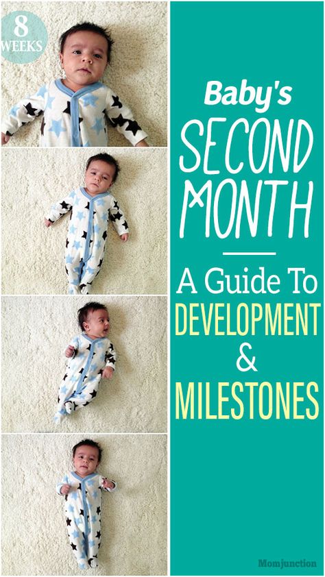 2-Month-Old’s Developmental Milestones - A Complete Guide : Your two-month-old now pays attention to faces, turns head towards a sound, and for the first time smile at familiar faces. There is even a substantial gain in physical growth. But, that is not all. There is so much more a 2-month-old baby can do. MomJunction gives you a detailed insight, along with a few red flags you must look out for. #kids #baby #babyhealth #adviceformoms #kidsandparenting #parents 2 Month Baby Milestones, 7 Week Old Baby, Baby Developmental Milestones, Two Month Old Baby, Baby Development Milestones, 2 Month Old Baby, Baby Development Activities, 2 Month Baby, Baby Milestones Pictures