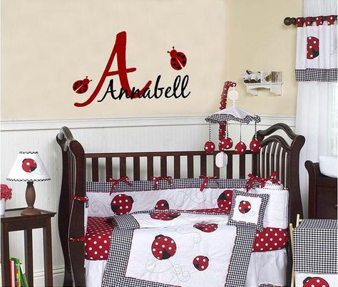 Baby's room...feeling this theme:) Red Baby Bedding, Red Crib, Ladybug Nursery, Baby Nursery Design, Ladybug Decorations, Baby Ladybug, Baby Crib Bedding Sets, Baby Nursery Themes, Baby Sheets