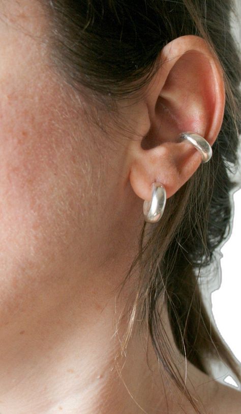 Silver Cuff Earrings, Etsy Silver Earrings, Chunky Ear Piercings, Cool Conch Earrings, Ear Party Piercings, Conch Cuff Piercing, Cool Silver Earrings, Silver Conch Piercing, Bold Silver Jewelry