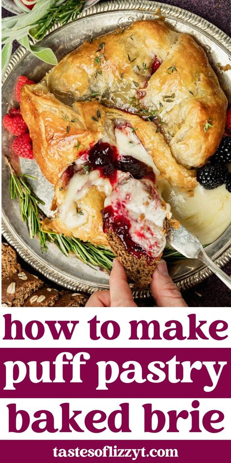 Brie Recipes With Puff Pastry, Baked Brie With Phyllo Dough, Brie Recipes With Jam, Puff Pastry And Bree, Brie With Puff Pastry And Jelly, Pastry Brie Recipes, Stuffed Baked Brie In Puff Pastry, Fruit Brie Recipes, Baked Brie Jalapeno Jelly