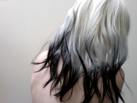 RARE WHITE PLATINUM  with Black Dip Dye Tips Human Hair Extensions //  Full Set // Clip-In. $205.00, via Etsy. White And Black Hair, Grey Hair Dye, Hair Boy, Hair Chalk, Ombré Hair, Dye My Hair, Hair Stuff, Hair Inspo Color, Grunge Hair