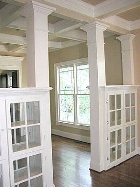 Glass Cabinets, Half Walls, Craftsman Bungalows, Health Club, Design Living Room, Entertainment Space, New Wall, Model Homes, Built Ins