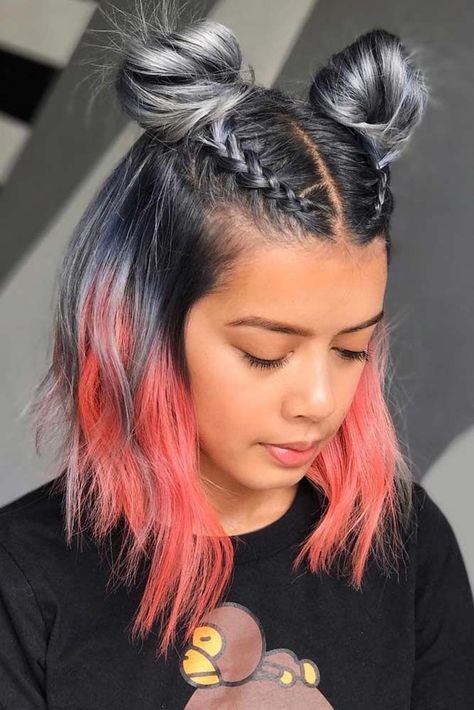 Hairstyles Girl, Braided Top Knots, Red Ombre Hair, Space Buns, Hairstyles For Medium Hair, Daily Hairstyles, Cute Hairstyles For Medium Hair, Peinados Fáciles Para Cabello Corto, Penteado Cabelo Curto