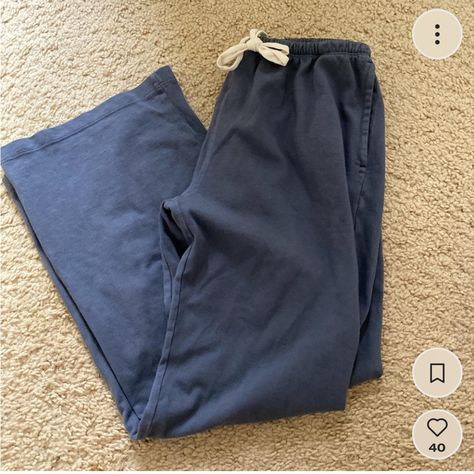 Thick And Cozy Cotton With An Elastic Tie Waistband, Side Pockets And Wide Legs. Fabrics: 100% Cotton Measurement: 11" (28 Cm) Rise, 29" (75 Cm) Inseam, 26" (66 Cm) Waist (Stretches) Made In: China Brandy Blue Sweatpants, Gray Brandy Melville Sweatpants, Brandy Melville Wide Leg Sweatpants, Brandy Wide Leg Sweatpants, Brandy Melville Bottoms, Wide Legged Sweatpants, Clothes Brandy Melville, Blue And Grey Outfit, Brandy Clothes