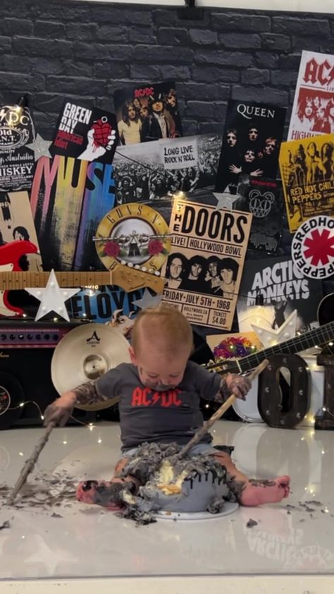 Born Two Rock Photoshoot, Motley Crue Birthday Party Theme, First Gig Birthday, Rock N Roll Gender Reveal, One Year Old Rock And Roll Birthday, One Rocking Year Birthday, Born To Rock Baby Shower Ideas, Rock N Roll 1st Birthday Party, Rock N Roll Baby Shower Ideas