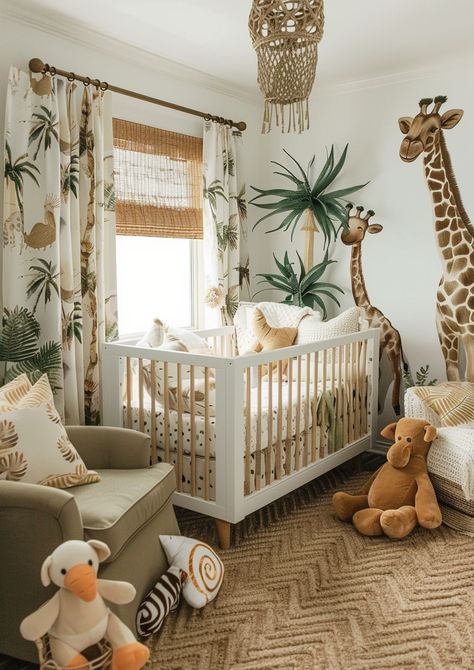 Explore 24 adorable safari nursery ideas to create a jungle-themed haven for your little one! 🦁🌿 From cute animal prints to lush greenery and playful accents, get inspired to design a space that’s both fun and cozy. #SafariNursery #NurseryDecor #BabyRoomIdeas #JungleTheme Nursery Decor Jungle, Nursery Ideas Giraffe, Safari Kids Room Jungle Theme, Zoo Nursery Ideas, Safari Themed Nursery Boys, Nursery Ideas Animals, Boho Gender Neutral Nursery, Sophisticated Safari Nursery, Zoo Animal Nursery Theme