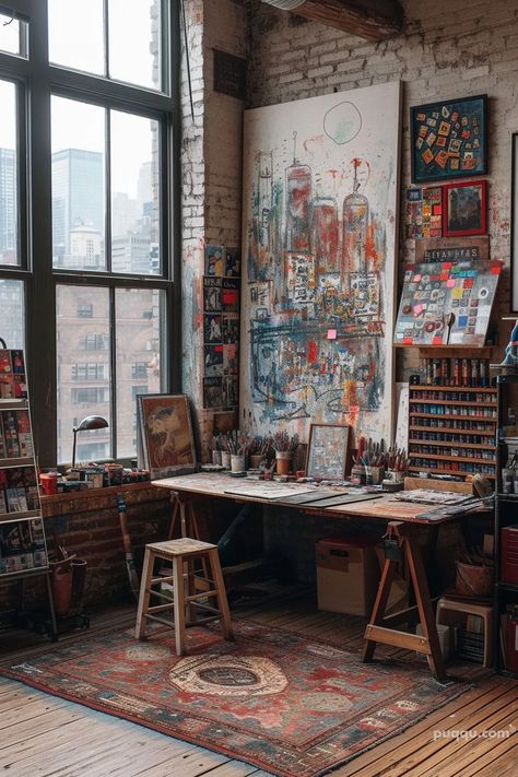 Home Art Studio Ideas for a Stylish Haven - Puqqu Home Studio Painting, Artist In Their Studio, Artist Home Studio Ideas, Earthy Art Studio, Cosy Art Studio, Art Studio Vintage, Shared Art Studio Space, Painting Studio Ideas, Art Store Aesthetic