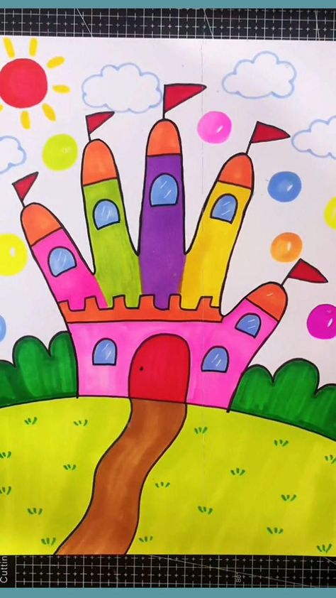 How To Draw House, Trin For Trin Tegning, Tree House Drawing, Drawing Ideas For Kids, Hand Art Kids, Art Kits For Kids, Easy Art For Kids, Desain Quilling