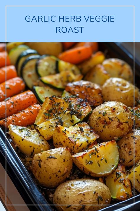 This pin showcases a delicious Garlic Herb Roasted Potatoes, Carrots & Zucchini recipe. A perfect example of a healthy and flavorful vegetable side dish, catering to dinner or gatherings. Image includes vibrant roasted vegetables. Green Vegetable Side Dish Healthy, Roasted Zucchini And Potatoes, Oven Roasted Veggies And Potatoes, Pan Sheet Veggies, Garlic Herb Roasted Potatoes And Carrots, Multi Colored Carrots Recipe, Garlic Herb Roasted Potatoes Carrots And Zucchini Recipe, How To Roast Vegetables In The Oven, Zucchini And Potato Recipes