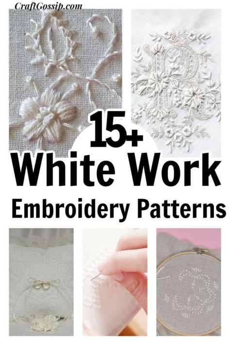 Counted Thread Embroidery Patterns, Whitework Embroidery Tutorial, White On White Embroidery Design, White Embroidery On White Fabric, White Embroidered Flowers, Laid Work Embroidery, Whitework Embroidery Pattern, All White Embroidery, Embroidery Transfers Free Printable