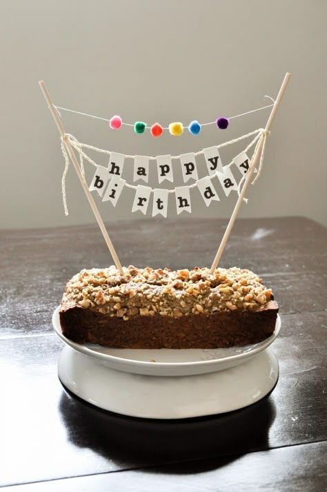 How to make the cutest birthday cake topper. Happy Birthday banner with pom-poms. | Mother's Niche Birthday Cake Banner, Diy Birthday Banner, Diy Birthday Cake, Cake Bunting, Homemade Birthday Cakes, Cake Banner, Diy Cake Topper, Easy Birthday, Happy Birthday Pictures