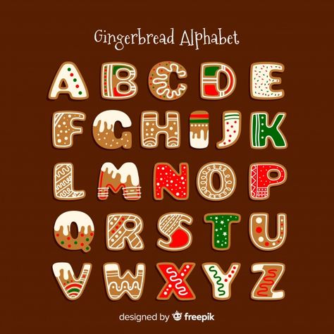 Decorated gingerbread alphabet Free Vector Nightmare Before Christmas Font, Illustrated Letters, Christmas Fonts Alphabet, Canva Christmas, Alphabet Christmas, Fonts Cricut, Fonts Canva, Fonts Cursive, Christmas Fonts Free