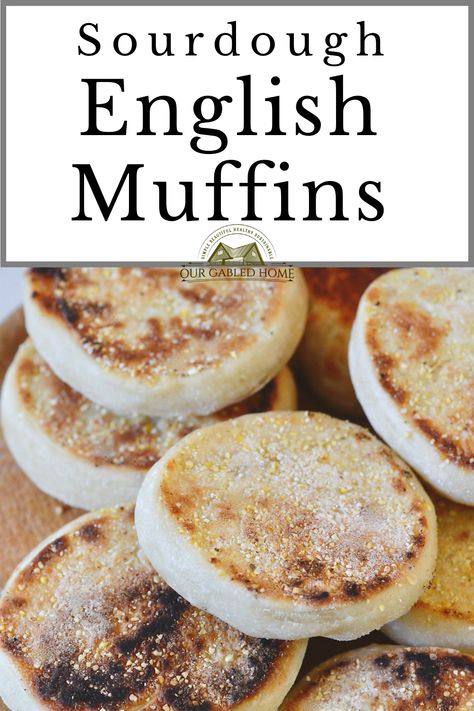 sourdough English muffins on cutting board English Pancakes, Our Gabled Home, Sourdough English Muffin Recipe, English Muffin Breakfast Sandwich, Nourishing Breakfast, Starter Ideas, Fermented Foods Benefits, Sourdough English Muffins, English Muffin Recipes