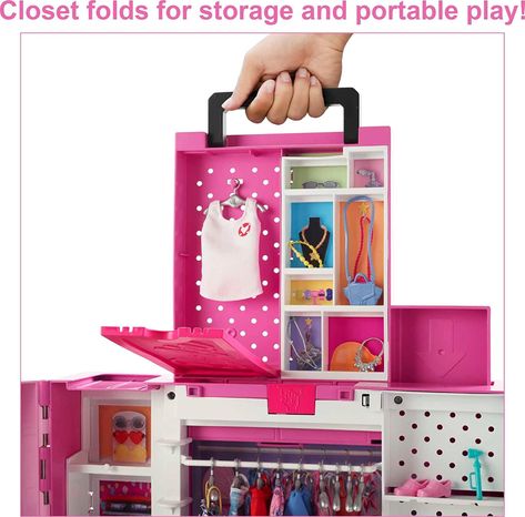 Amazon.com: Barbie Closet Playset with 35+ Accessories, 5 Complete Looks, Pop-Up 2nd Level, Full Length Mirror, Laundry Chute, Dream Closet : Toys & Games Barbie Closet, Laundry Chute, Pink Closet, Pink Wardrobe, Doll Closet, Barbie Doll House, Barbie Dream, Barbie House, Doll Stands