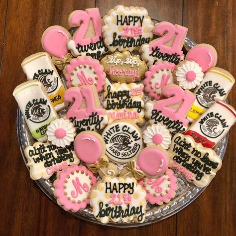 21st Birthday Treat Table, 21 Bday Cupcakes, 21 St Birthday Cookies, 21st Cookie Ideas, 21 Birthday Cookies Girl, 21st Birthday Cookie Ideas, 21 Cookies Birthday, 21st Bday Cupcakes, 21st Birthday Party Ideas For Her