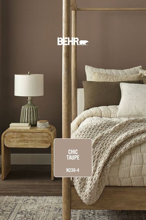 Chic Taupe N230-4 is a versatile color that never goes out of style. Here’s your cue to give your space a makeover. Fall Paint Colors, Taupe Paint Colors, Taupe Bedroom, Taupe Paint, Behr Colors, Color Of The Month, Behr Paint Colors, Cozy Room Decor, Bedroom Paint Colors