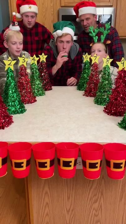 The Miggy Family 🇺🇸 on TikTok Christmas Table Games Families, Christmas Games For Family With Ping Pong Balls, Christmas Tree Games Holiday Parties, Hungry Hippo Christmas Game, Christmas Cup Game Ideas, Beer Pong Christmas Game, Family Christmas Games With Prizes, Christmas Games For Family With Solo Cups, Ping Pong Solo Cup Christmas Game