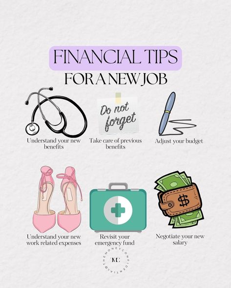 Financial tips for a new job 💼 Changing jobs can be exciting, especially if the new job comes with an income boost 💪🏼. Here are some money tips to consider when switching jobs: 🤓 Understand your new benefits Take some time to understand what your new benefits are. Some companies may offer discounts for services you already pay for, like your phone bill. Or mental health resources beyond what your insurance may cover. 💰 Take care of previous benefits Move your 401(k) Change your insura... New Job Aesthetic, Money Saving Methods, Apps For Teens, Phone Bill, Social Life Hacks, Exam Motivation, Saving Money Budget, Money Management Advice, Money Saving Plan