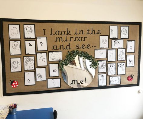 @eyfs_display_ideas: “This year’s self portrait display! 👥🌿 #classportraits #childportraits #portraitdisplay…” Year 1 Self Portraits, Self Portrait Nursery, Year 1 Craft Ideas, Self Portraits Eyfs Activities, Class Ideas Decoration, Self Portrait Classroom Display, Early Years All About Me Ideas, Art Ideas Eyfs, Early Years Classroom Displays Eyfs