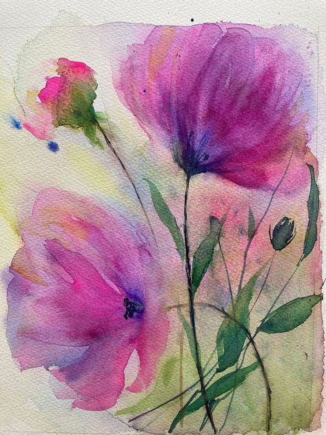 Abstract Watercolor Flowers, Country Watercolor, Watercolor Wild Flowers, Abstract Watercolor Flower, Loose Watercolor Paintings, Acrylic Art Projects, Watercolor Flowers Tutorial, Flowers Tutorial, Flower Drawing Design