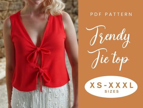 Women's Front Tie Top Sewing Pattern - XS-XXXL Instant Download Loose Top Pattern, Tie Top Sewing Pattern, Tie Front Top Pattern, Corset Etsy, Summer Corset, Crop Top Sewing Pattern, Unique Sewing Patterns, Crop Top Pattern, Plus Size Patterns