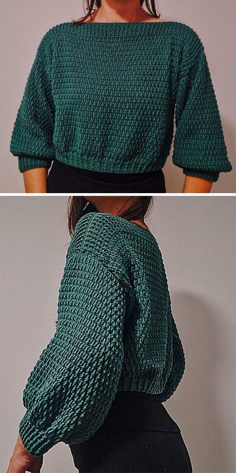 A woman wearing a vibrant green crochet sweater. Crochet Winter Jumper, Sweater Crochet Invierno, Free Crochet Sweater Patterns, Crochet Sweater Patterns, Free Crochet Sweater, Crochet Sweater Free, Graph Crochet, Crochet Jumper, Pull Crochet