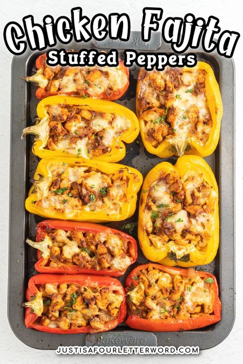 Fajita Chicken Stuffed Peppers are a delicious stuffed bell pepper filled with seasoned chicken mixture, peppers, onions, and mozzarella cheese. Drizzle with fresh lime juice and sliced avocado for a low carb and healthy Mexican dinner idea. Healthy Mexican Dinner, Pepper Recipes Healthy, Stuffed Bell Pepper, Fajita Chicken, Bell Pepper Recipes, Seasoned Chicken, Chicken Stuffed, Low Carb Diet Recipes, Chicken Stuffed Peppers