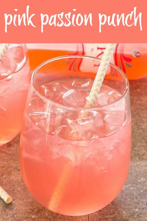 Pink Passion Party Punch with a threesome of flavors | Take Two Tapas | #partypunchrecipe #pricklypearrecipe #largebatchpunch #bloodorangesoda #PartyRecipes Pink Party Punch Alcohol, Pink Alcoholic Drinks For A Party, Pink Alcoholic Drinks, Best Drink Recipes, Party Punch Alcohol, Pink Party Punches, Pink Punch Recipes, Luau Ideas, Champagne Punch