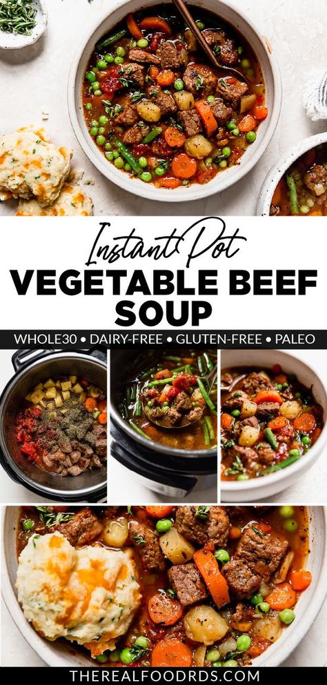 Instant Pot Vegetable Beef Soup, Paleo Menu Plan, Instant Pot Soup Recipe, Paleo Menu, Gluten Free Instant Pot, Pot Recipes Healthy, Beef Soup Recipes, Paleo Recipe, Instant Pot Soup Recipes