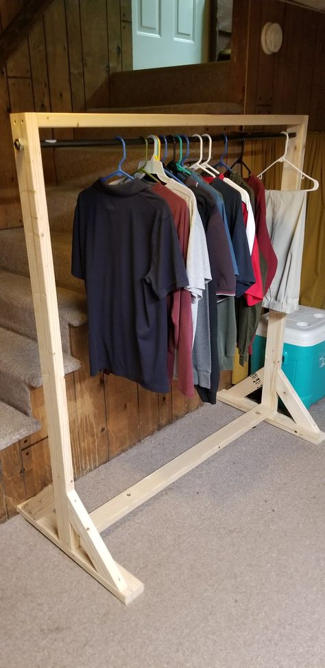 2x4 Clothes rack Diy Clothes Rack Wood, Diy Clothes Rack Cheap, Yard Sale Clothes Rack, Wood Clothing Rack, Wooden Clothes Rack, Homemade Clothes, Diy Clothes Hangers, Standing Clothes Rack, Portable Clothes Rack