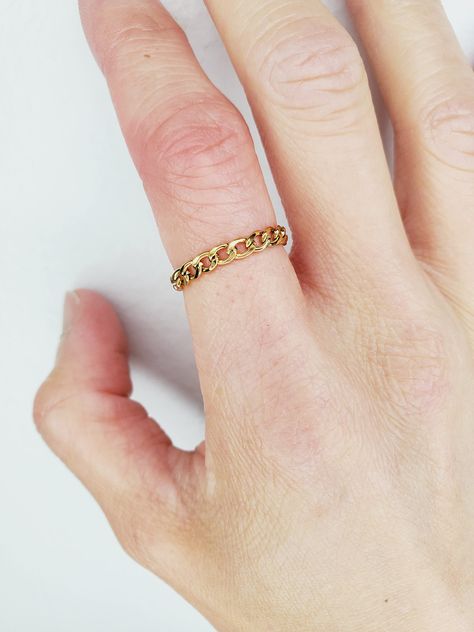 14K Gold Stainless Steel Chain Ring, Chain Link Ring, Minimalist chain ring, Curb Chain link ring, Cuban Chain Stacking Minimalist Ring Curb Chain Ring, Water Chain, Chain Link Ring, Minimalist Chain, Chain Rings, Link Ring, Ring Trends, Ring Chain, Linking Rings