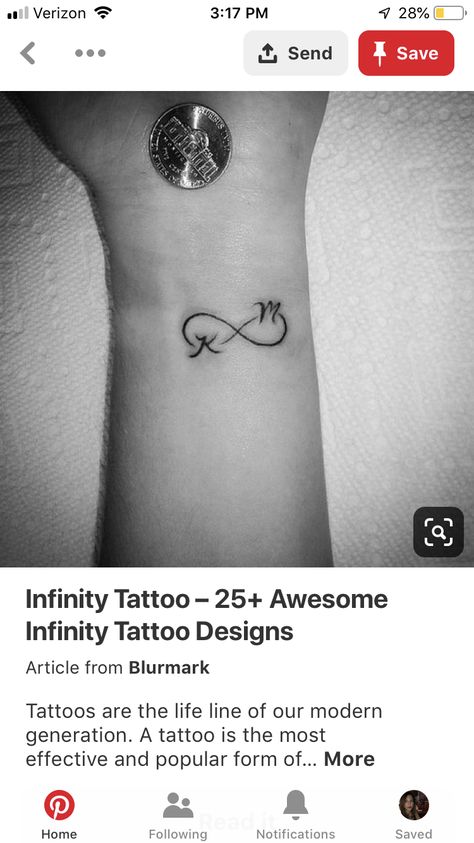 Daughter Infinity Tattoo, Infinity Initial Tattoo Ideas, Infinity Tattoo Designs With Initials, Parent Initial Tattoo, Couples Tattoos Initials, Infinity Tattoo Initials, Infinity With Initials Tattoo, Double Initial Tattoo, Small Infinity Tattoos With Initials