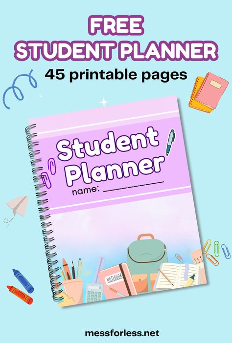 Download our 45 page Free Printable Student Planner and help your child start the school year organized. Kids will learn organization & time management skills. Middle School Agenda Student Planner, Student Daily Planner Printable Free Templates, Daily Study Planner Printable, Study Tracker Free Printable, Bullet Journal School Planner, Study Planner Printable Free Student, Student Planner Printable Free Templates, New Year Planner Ideas, Student Planner Ideas